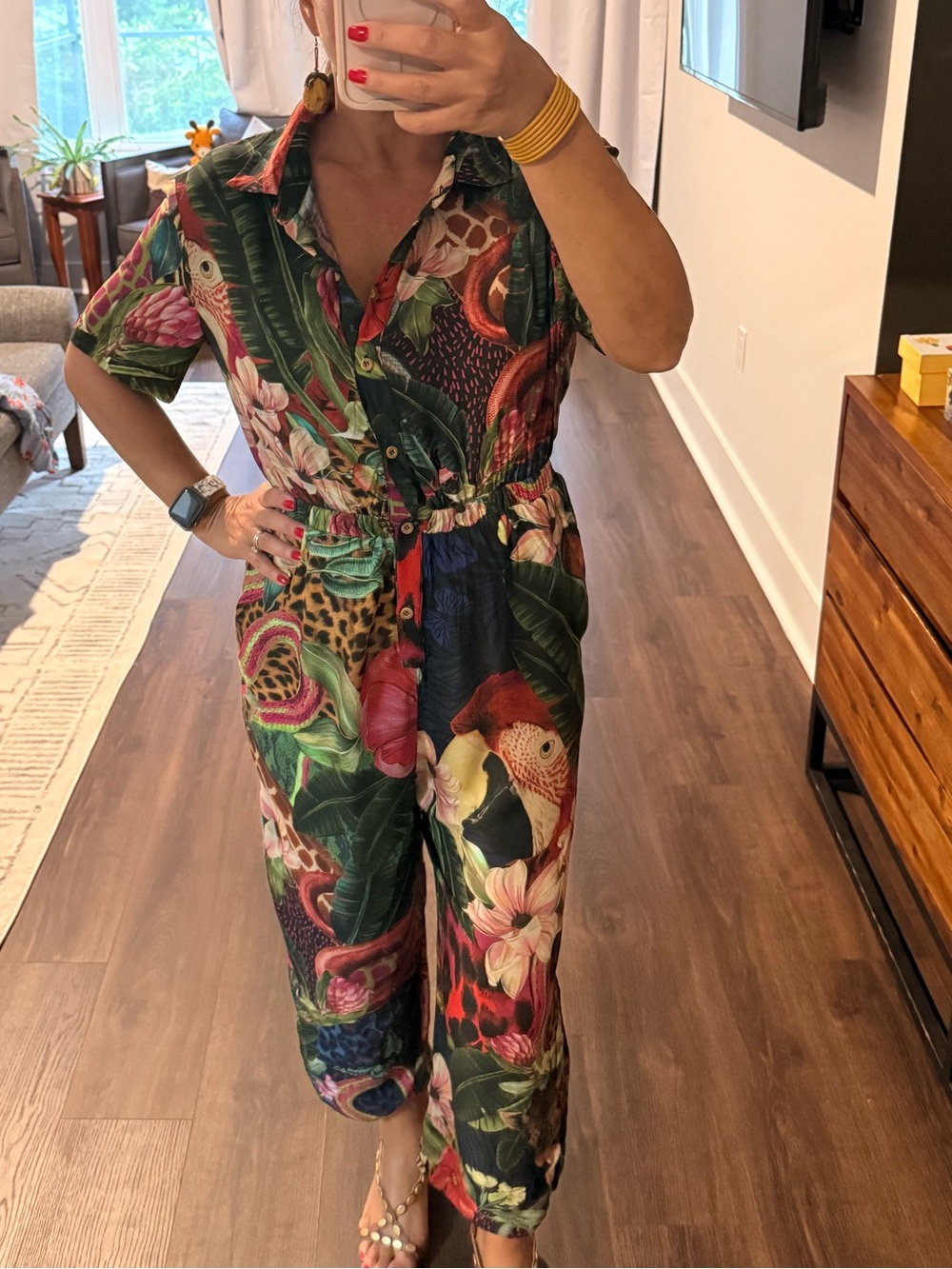 FARM Rio Multicolor Tropical Button-Front Jumpsuit - Picture 2 of 10